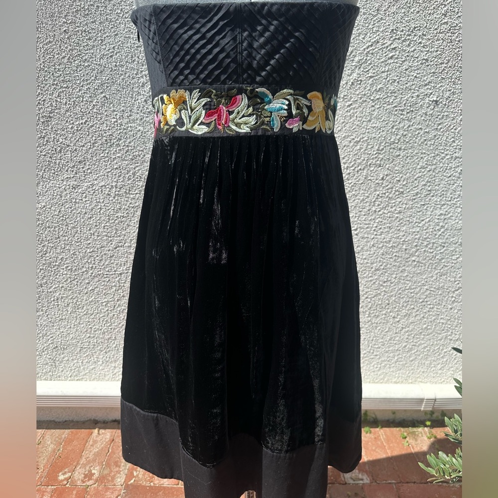 Saja Floreat From Anthro Strapless Velvet Embroidered Dress